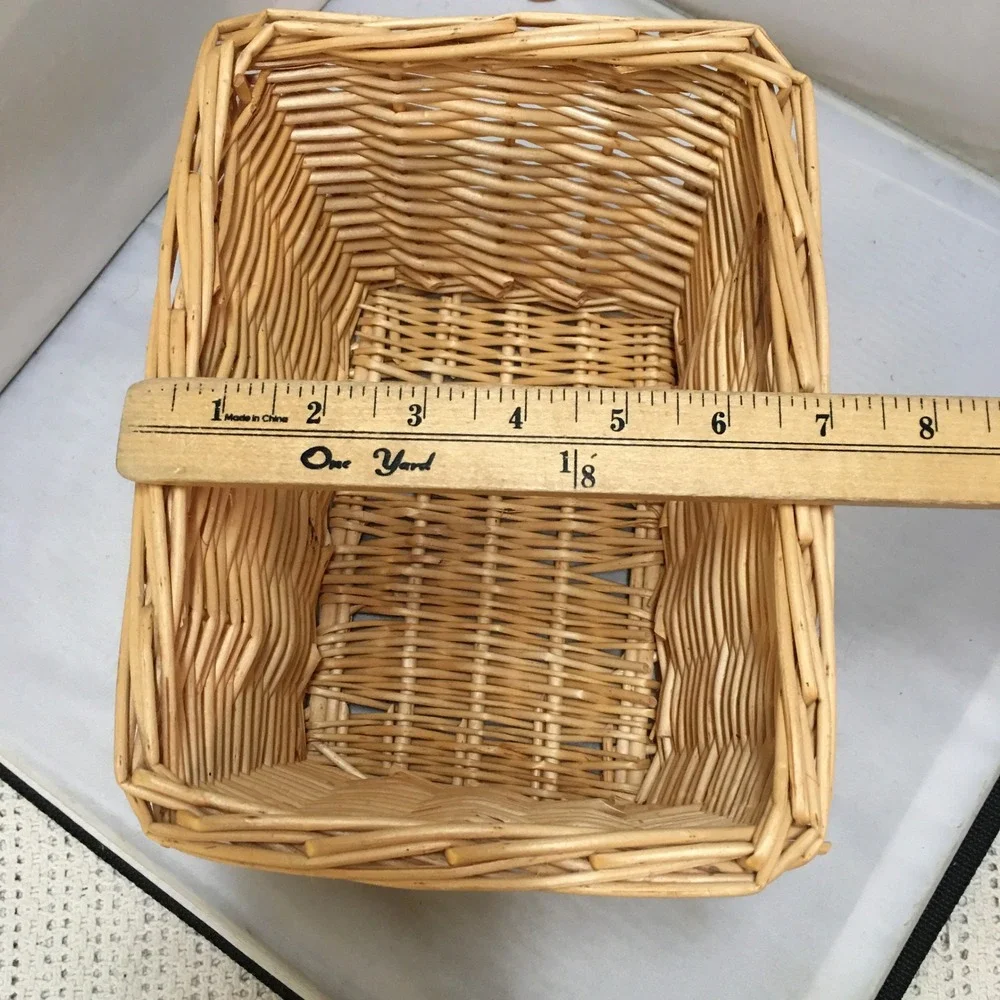 Wicker Storage Basket Unisex Small Tan Woven Rectangular Organizer Cottagecore
